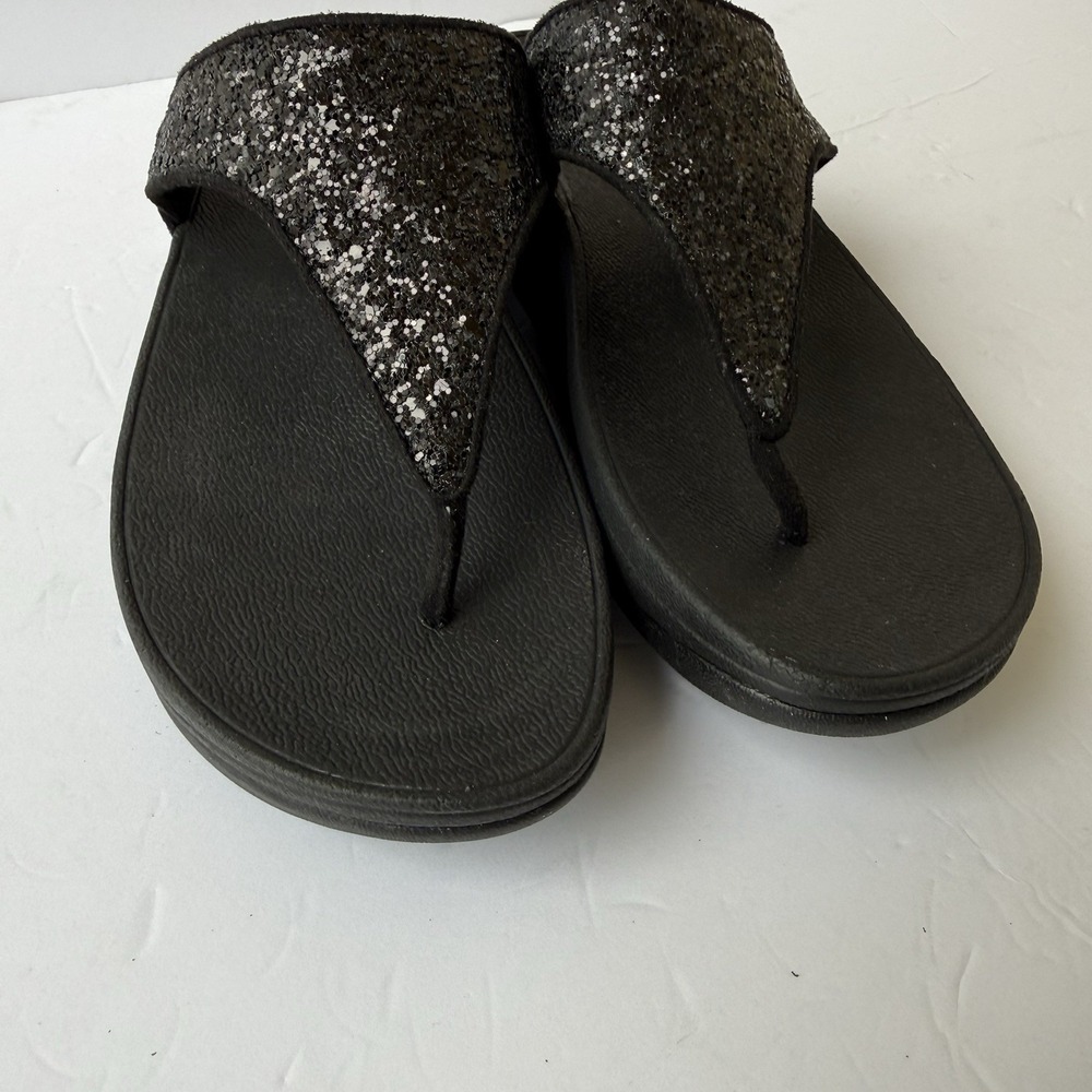 FitFlop Shimma Glitter Toe Post Sandals Black Glitter Women's US 6 EU 37 New - Picture 5 of 8